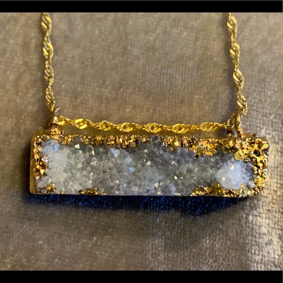 Druzy Titanium Coated Side Bar Pendant & Necklace - Picture 8 of 10